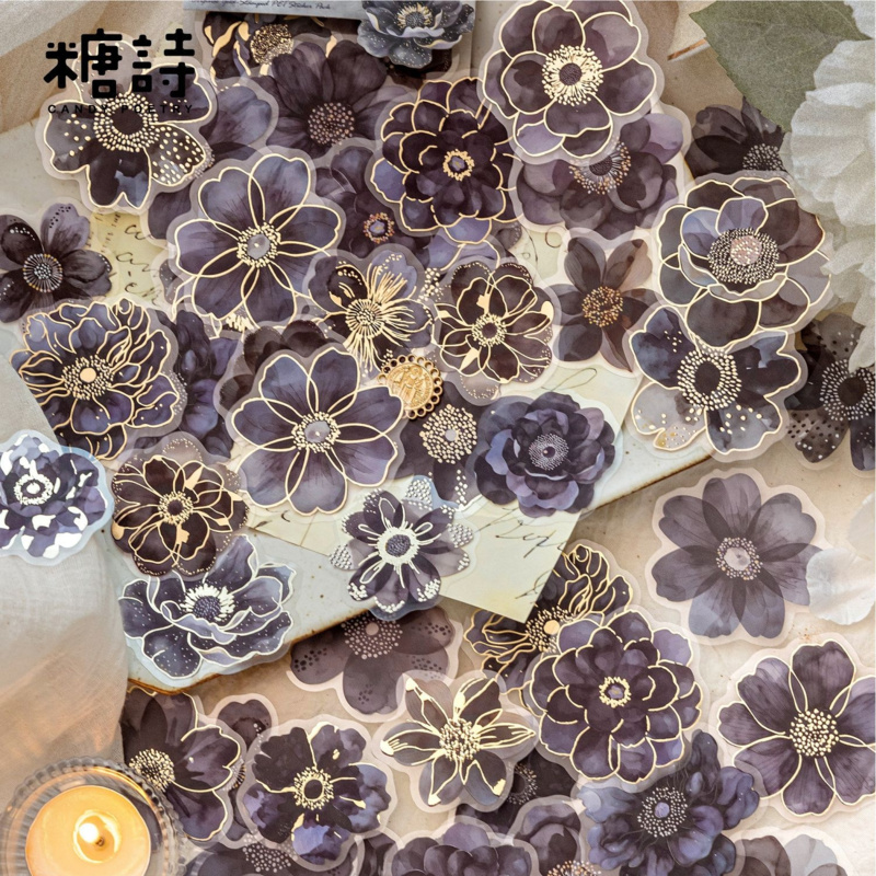 Gold Foil Flakes - 40 Blatt Vintage-Aufkleber mit wunderschönen Blumen