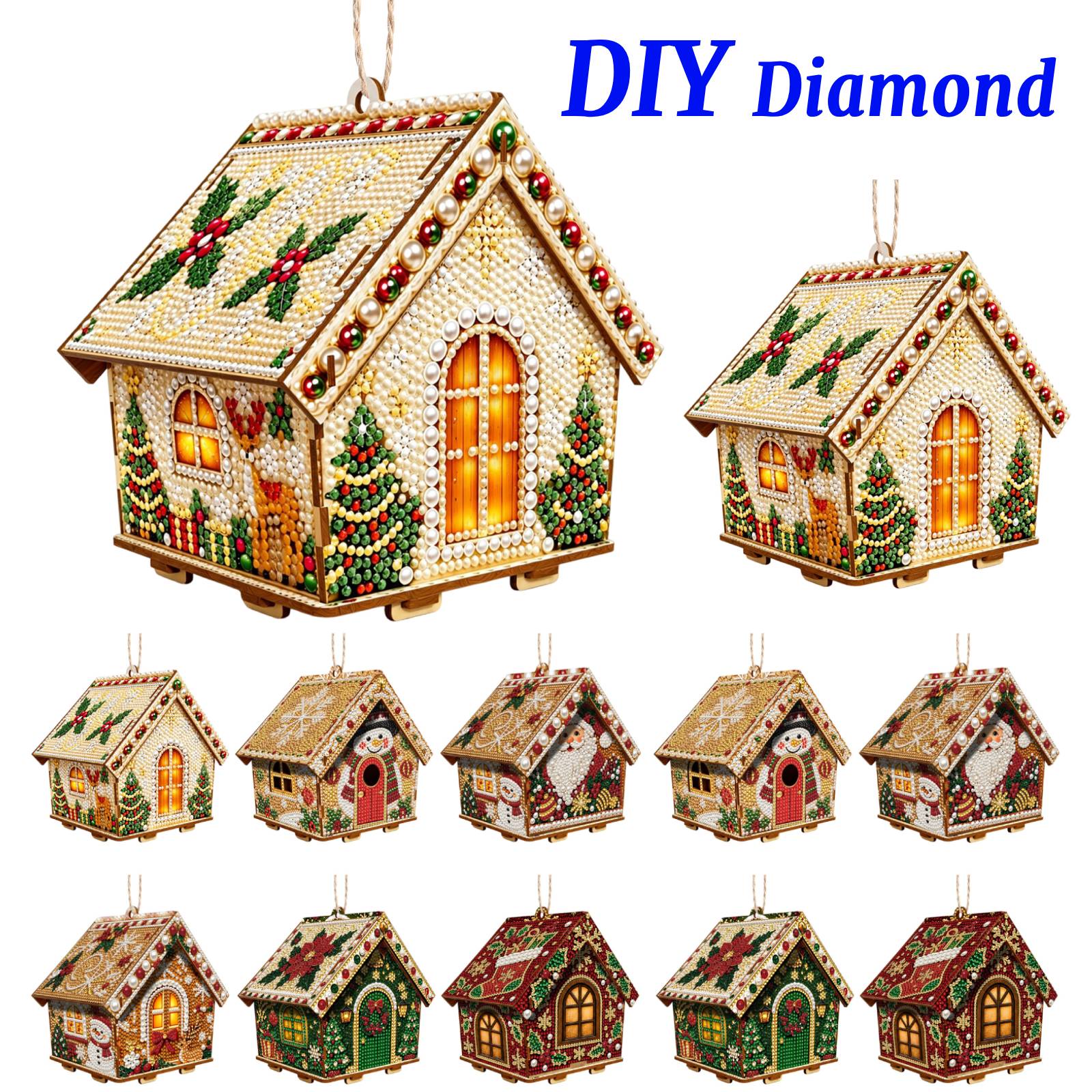 Resin Craft Kit - Hölzernes Landhaus-Hängedekorations-Diamant-Malerei-Set Festliches Feiertags-Bastelgeschenk für Anfänger