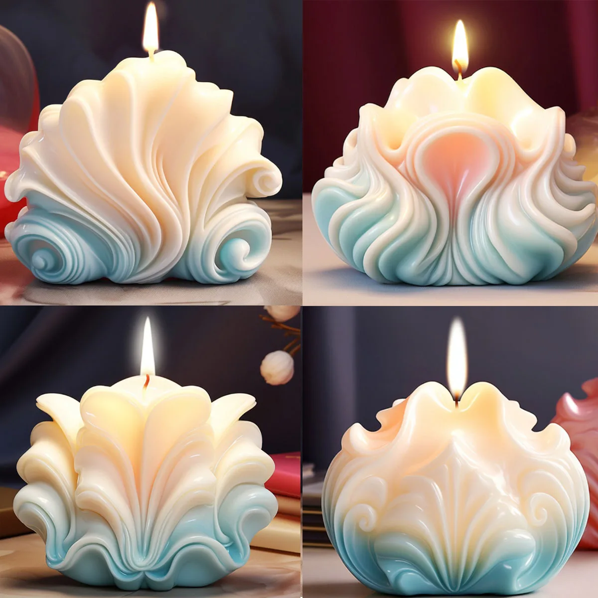 Resin Ocean Wave Mold - Große Ozeanmuschel-Kerzenform aus Silikon, Wellenmuster-Muschelform für