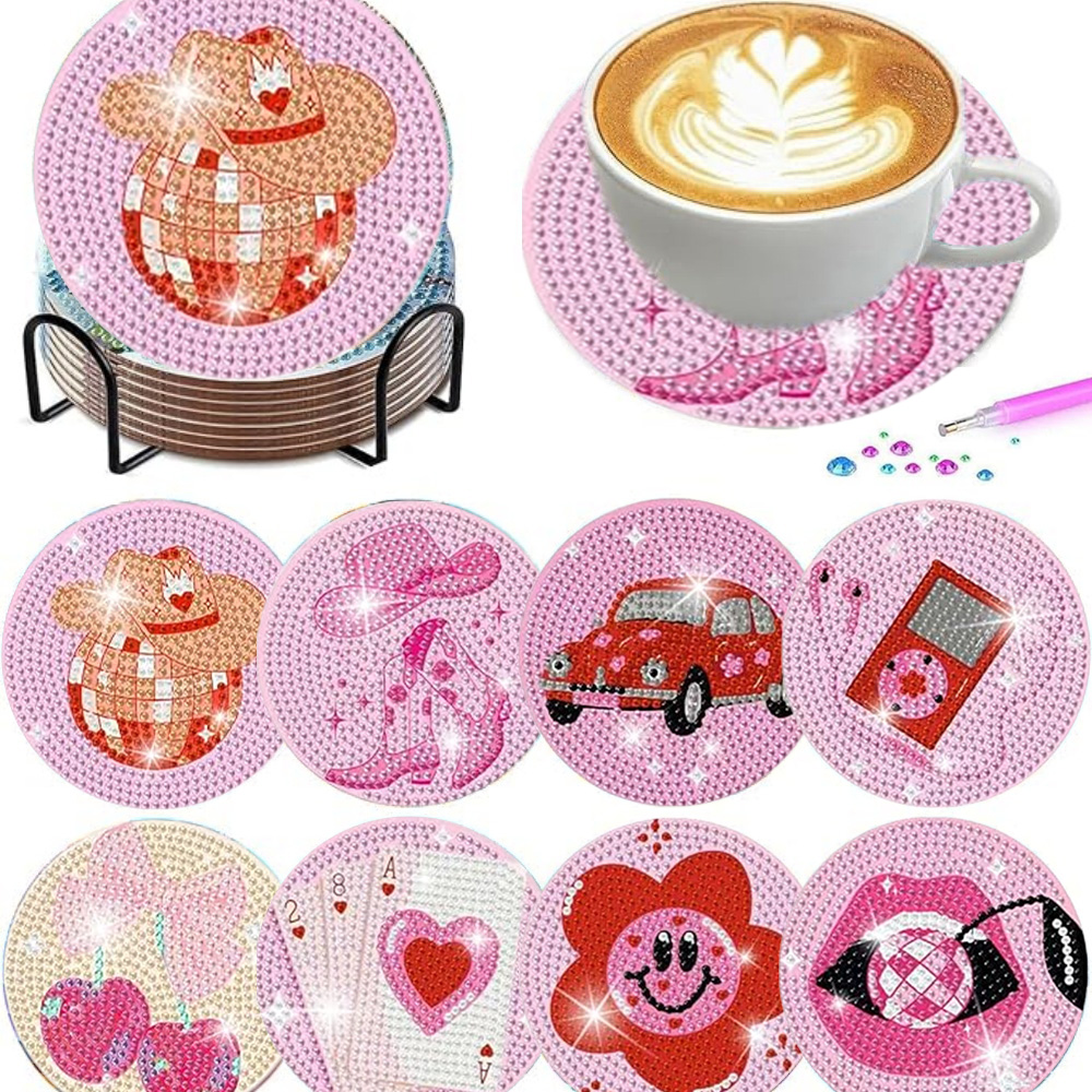 Resin Craft Kit - 8-teiliges Set Diamant-Mal-Untersetzer mit Halterungen, DIY
